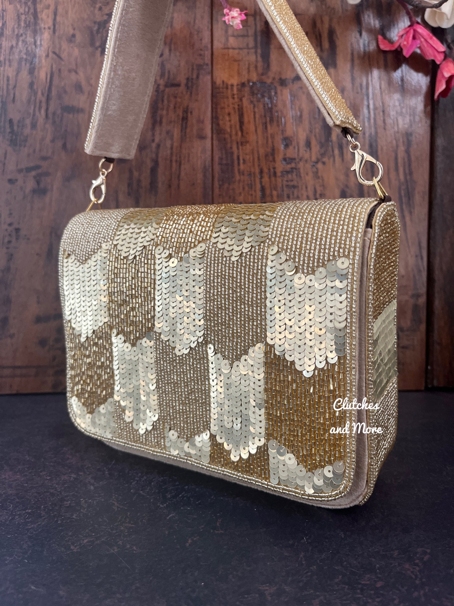 Gold Sequence Flap Bag