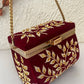 Leaf Sketch Maroon Box Clutch