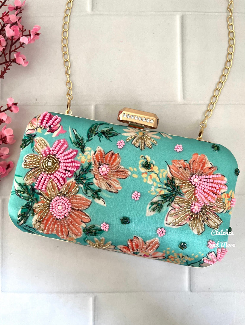 Turquoise Flower Pop Clutch Clutches and More