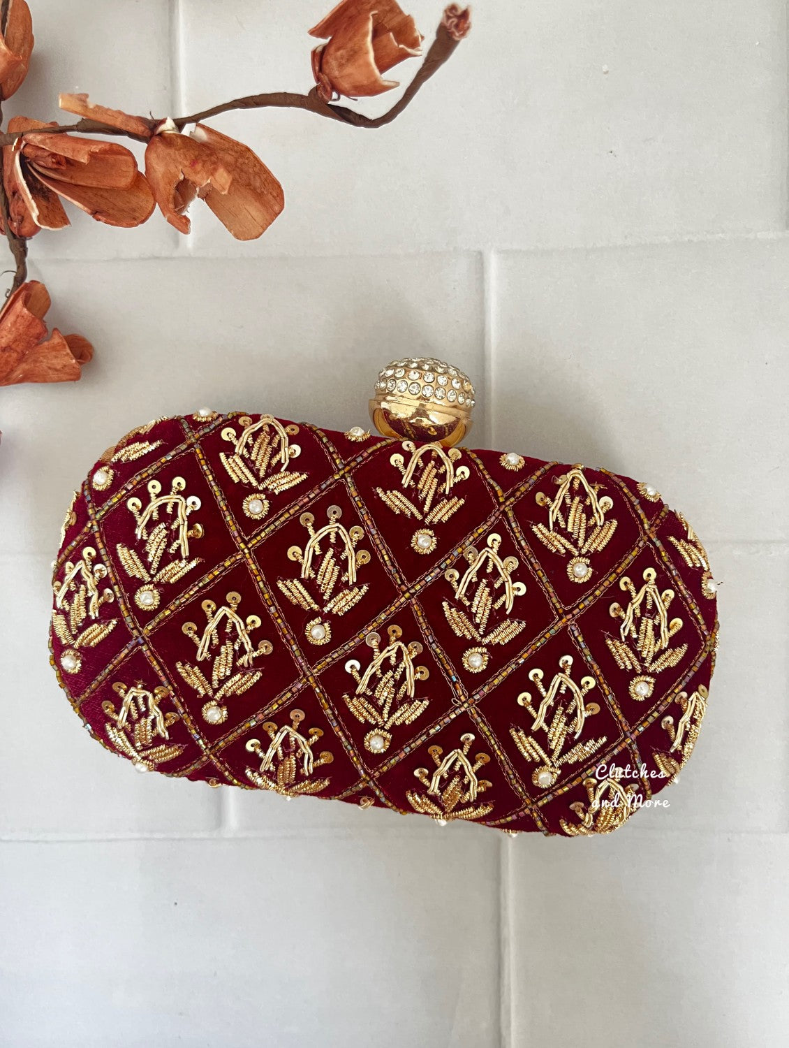 Maroon Gold Capsule Clutch