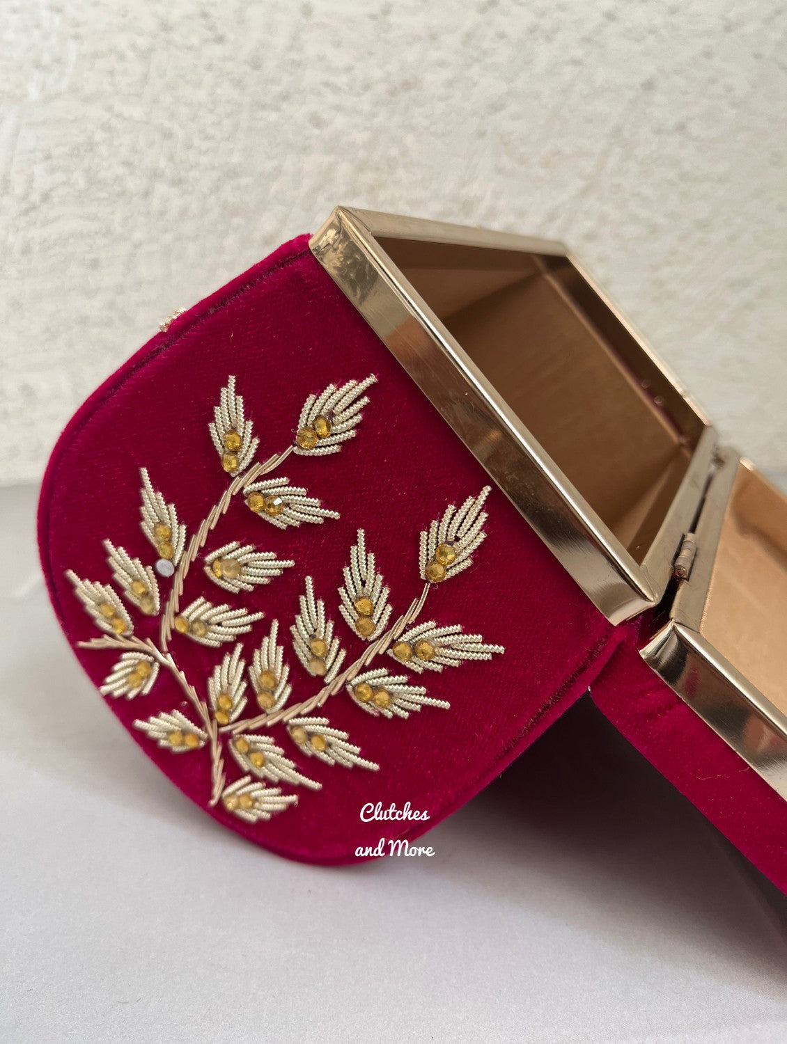 Leaf Sketch Rani Pink Box Clutch