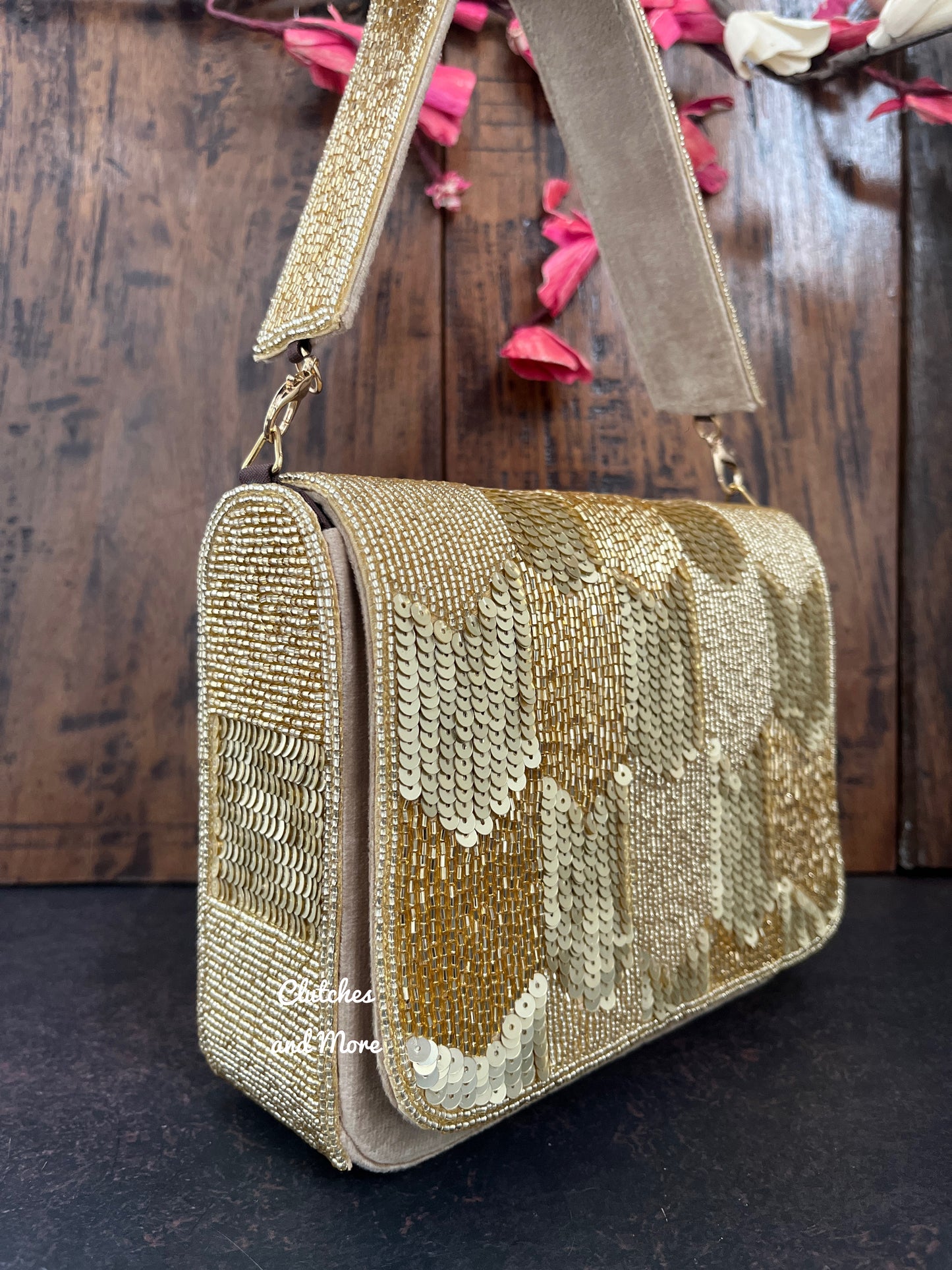 Gold Sequence Flap Bag