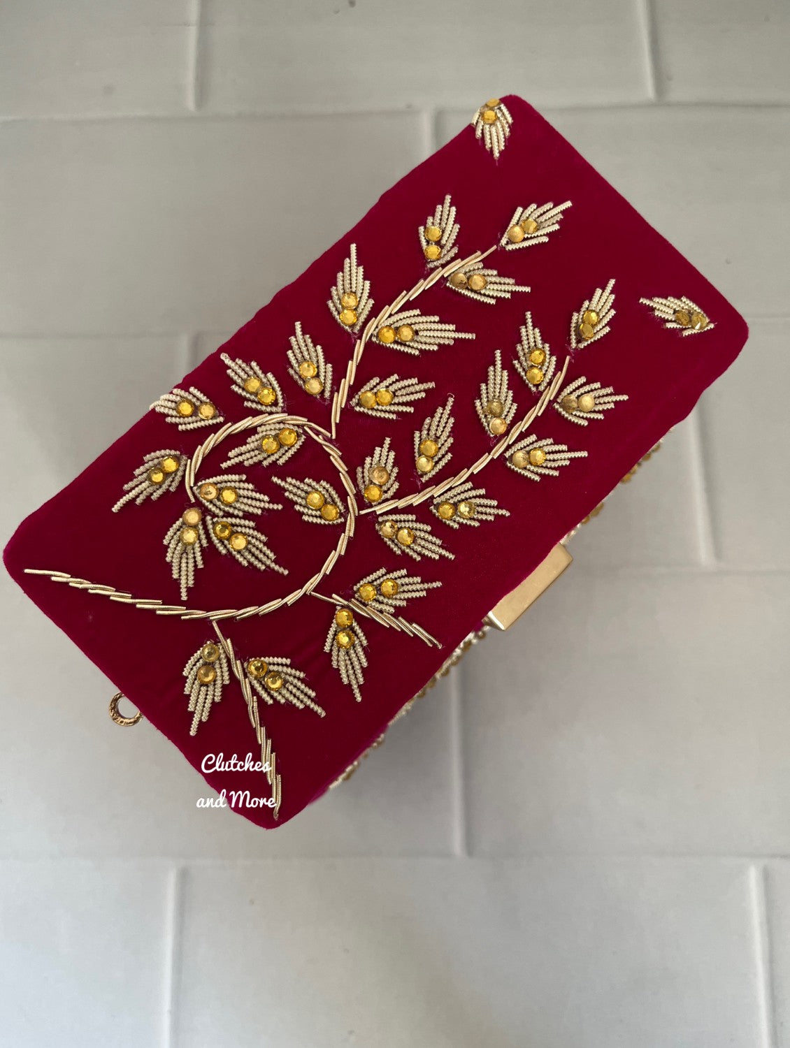 Leaf Sketch Rani Pink Box Clutch