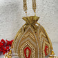 Gold Beaded lotus potli