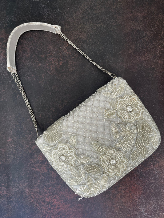 Luxury Silver Floral Bag