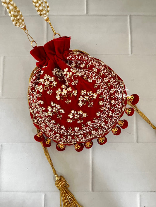 Red Ball Tassles Potli