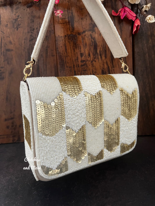 White and Gold Flap Bag