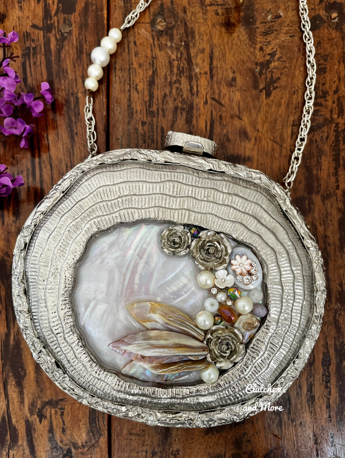 Premium Silver Mother of pearl Clutch