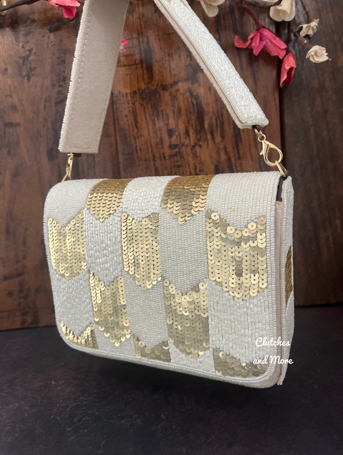 White and Gold Flap Bag