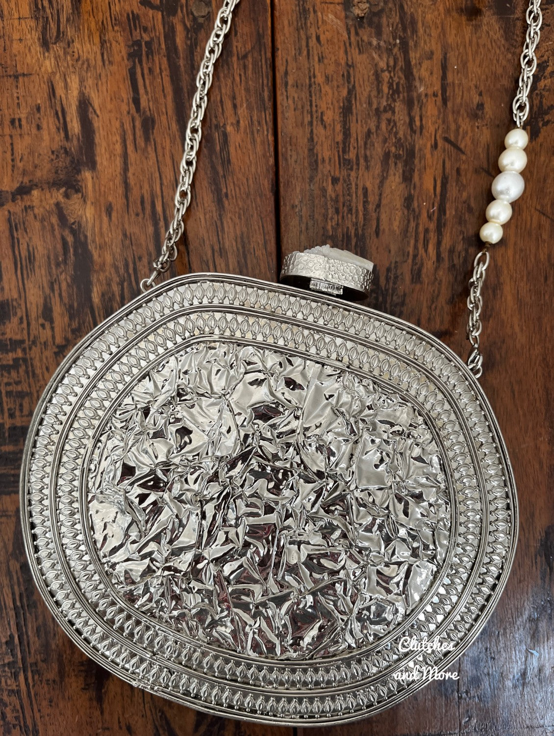 Premium Silver Mother of pearl Clutch