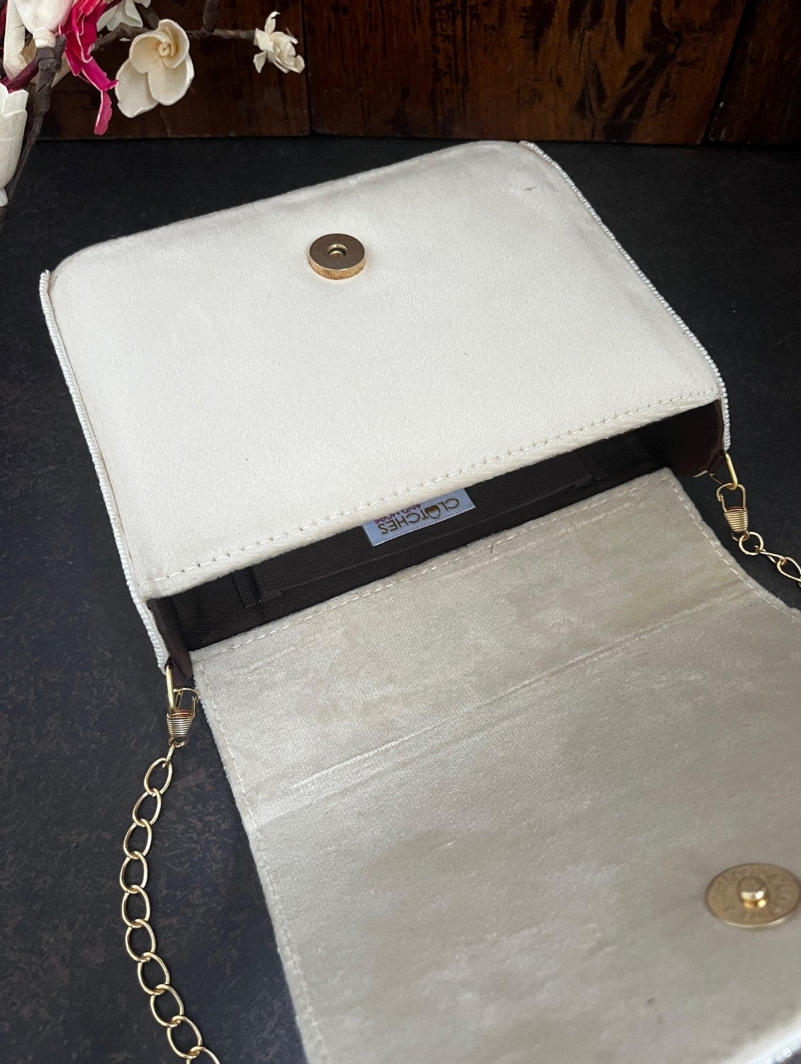 White and Gold Flap Bag