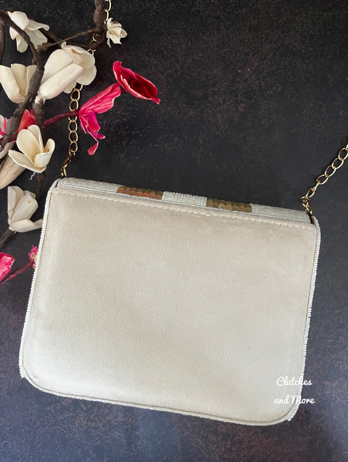 White and Gold Flap Bag