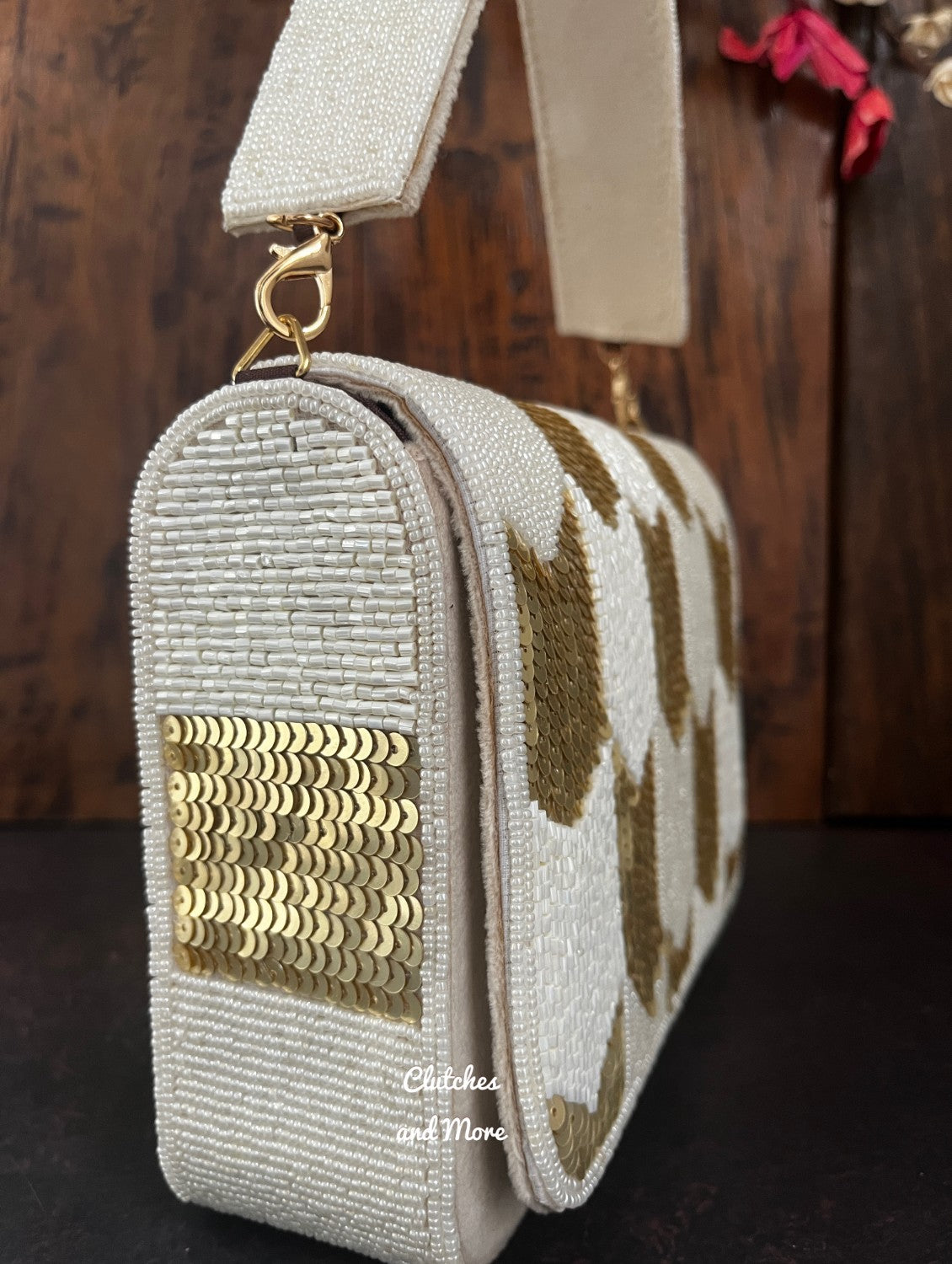 White and Gold Flap Bag