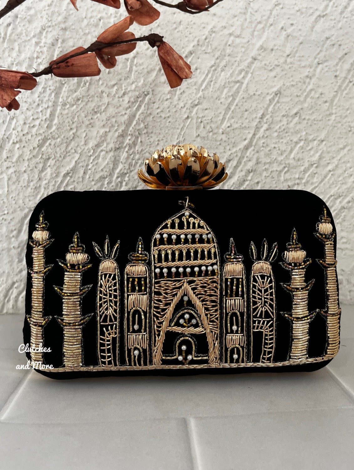 Taj Black Ethnic Clutch