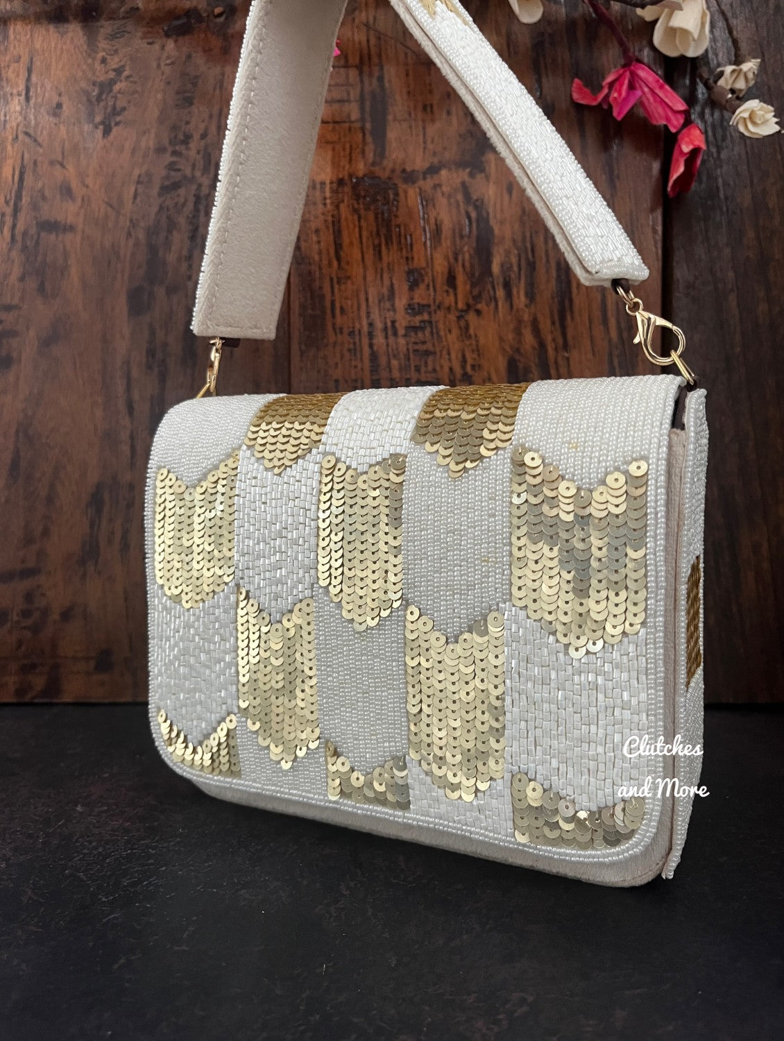 White and Gold Flap Bag