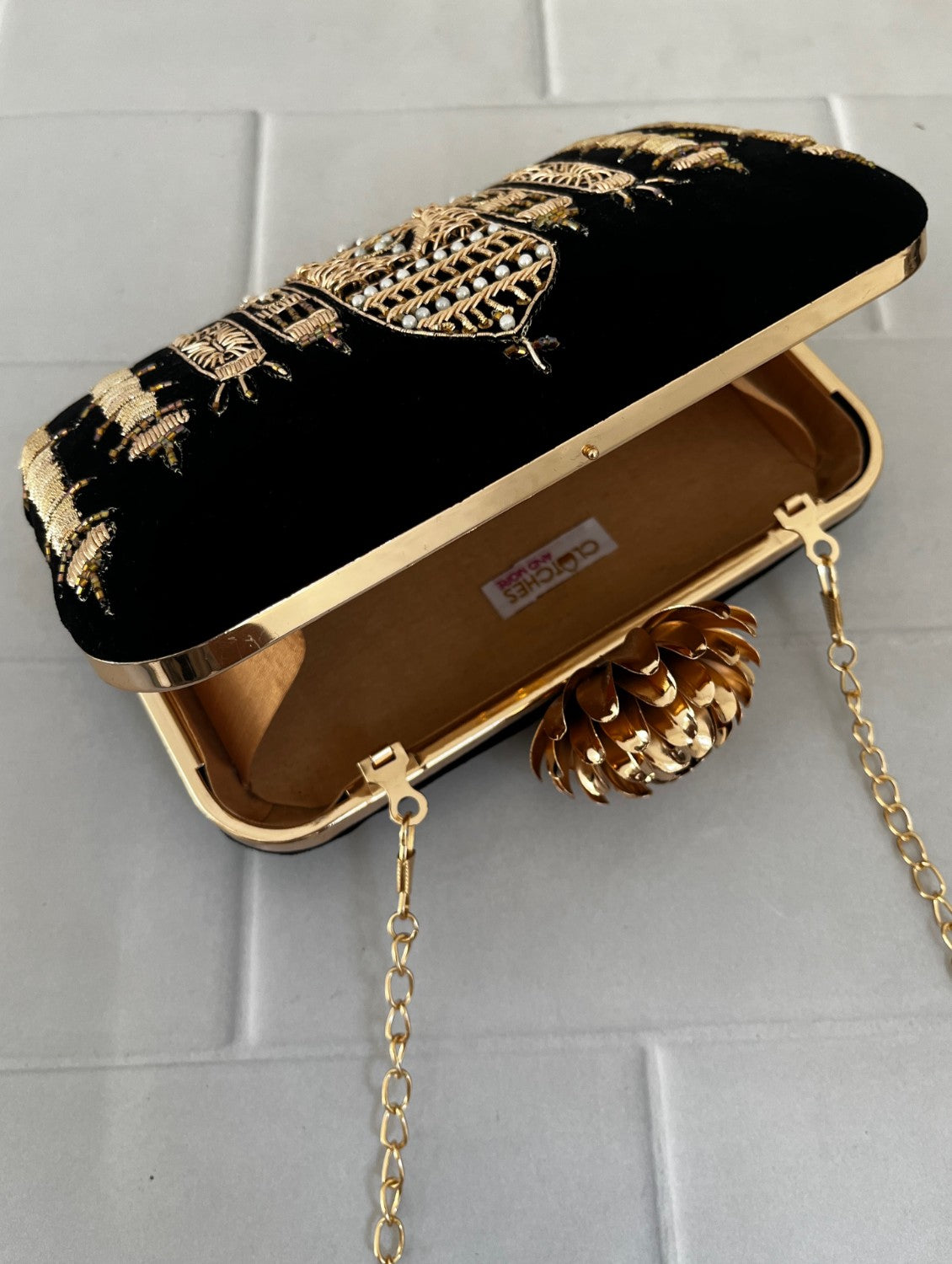 Taj Black Ethnic Clutch