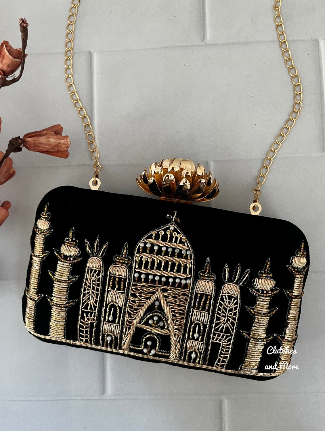 Taj Black Ethnic Clutch