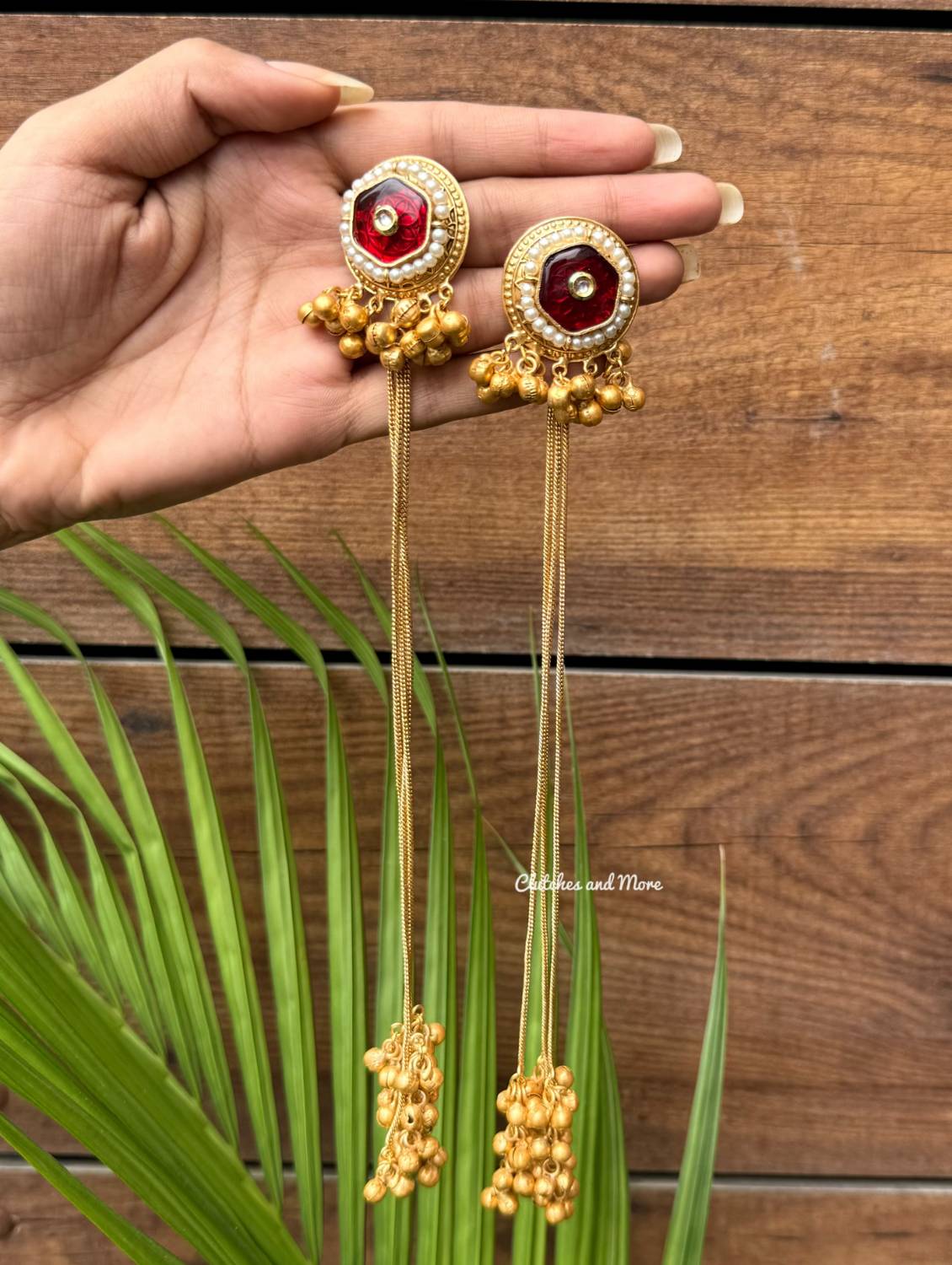 Jannat String Earrings Ruby