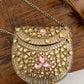 Kasika Kundan Brass Clutch Mini Silver Pink