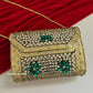 Kasika Kundan Brass Clutch Gold Green