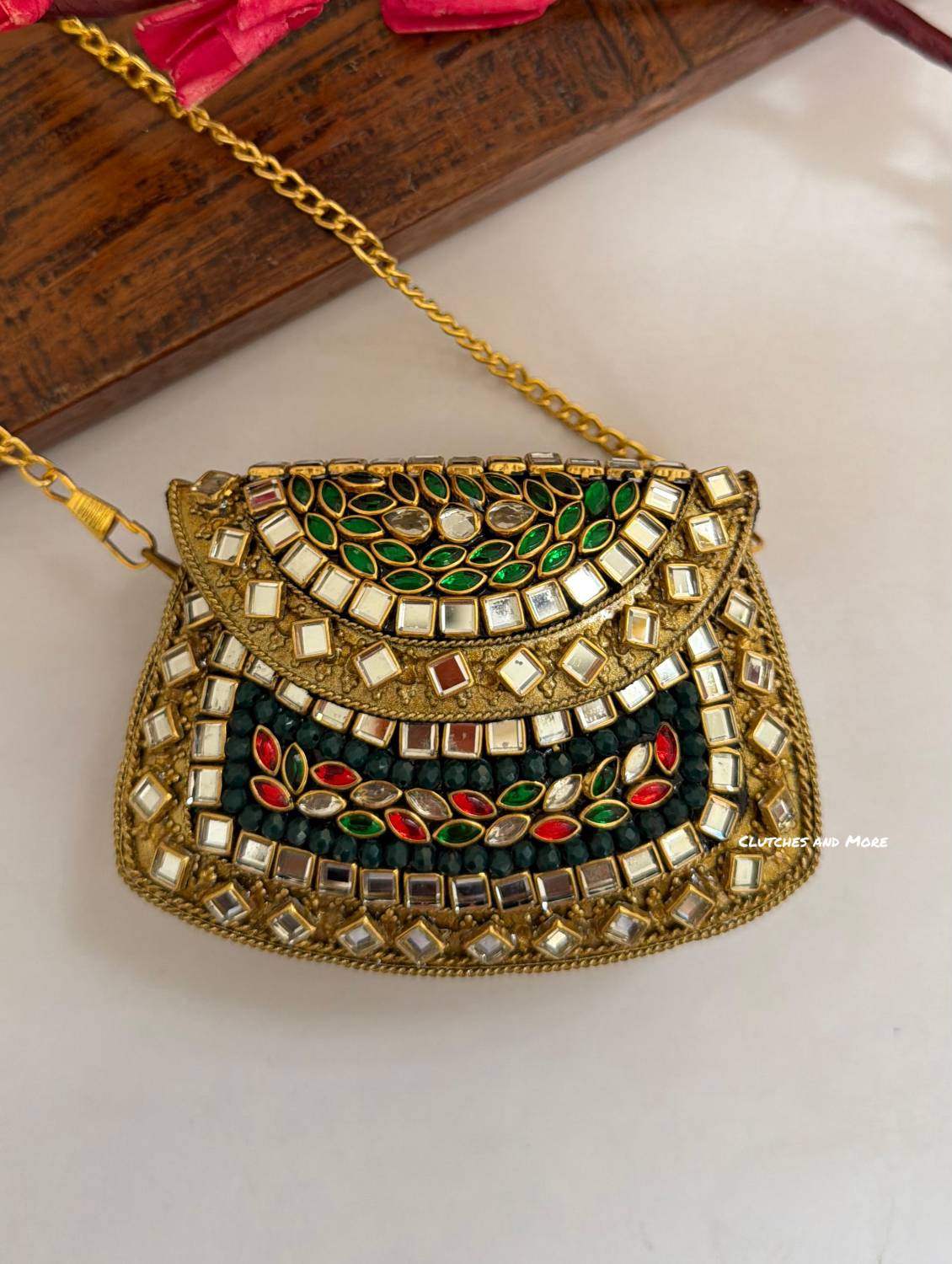 Kasika Kundan Brass Clutch Mini Multicoloured