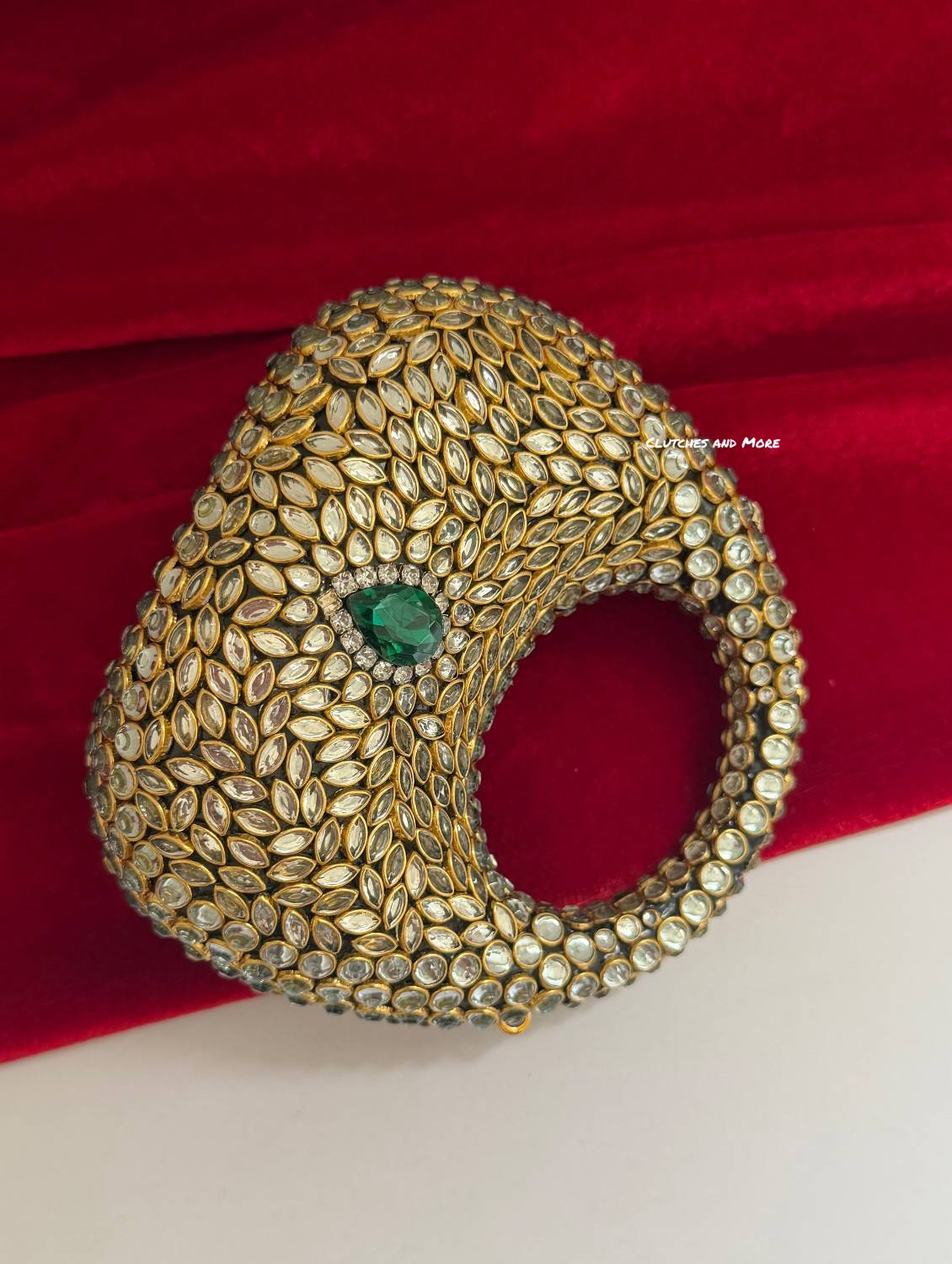 Kiana Kundan Clutch Mini Green Gold