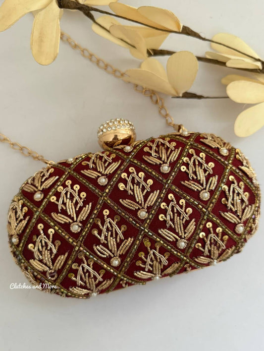 Ananya Maroon Capsule clutch