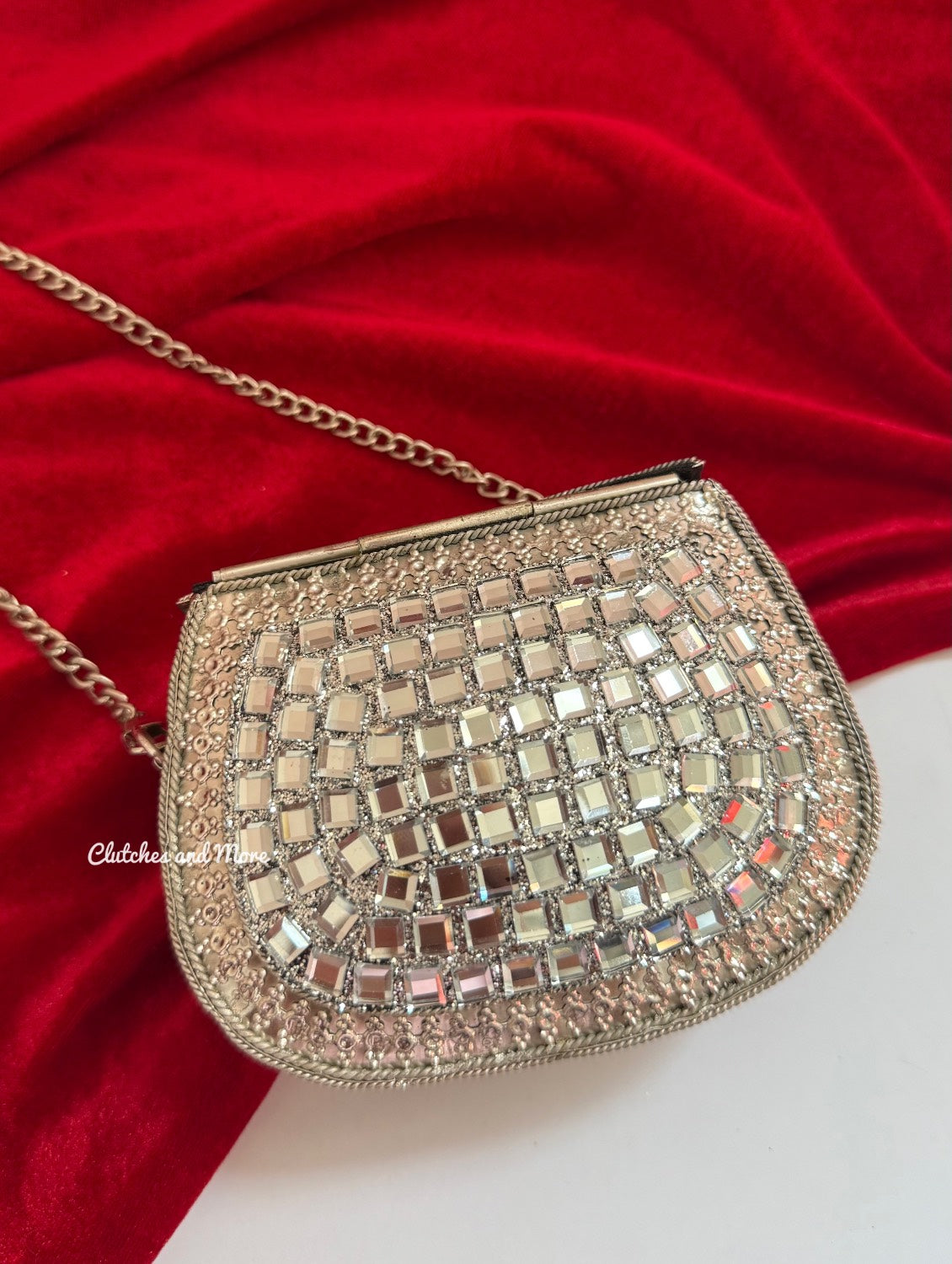 Mirror Brass Clutch Mini Silver