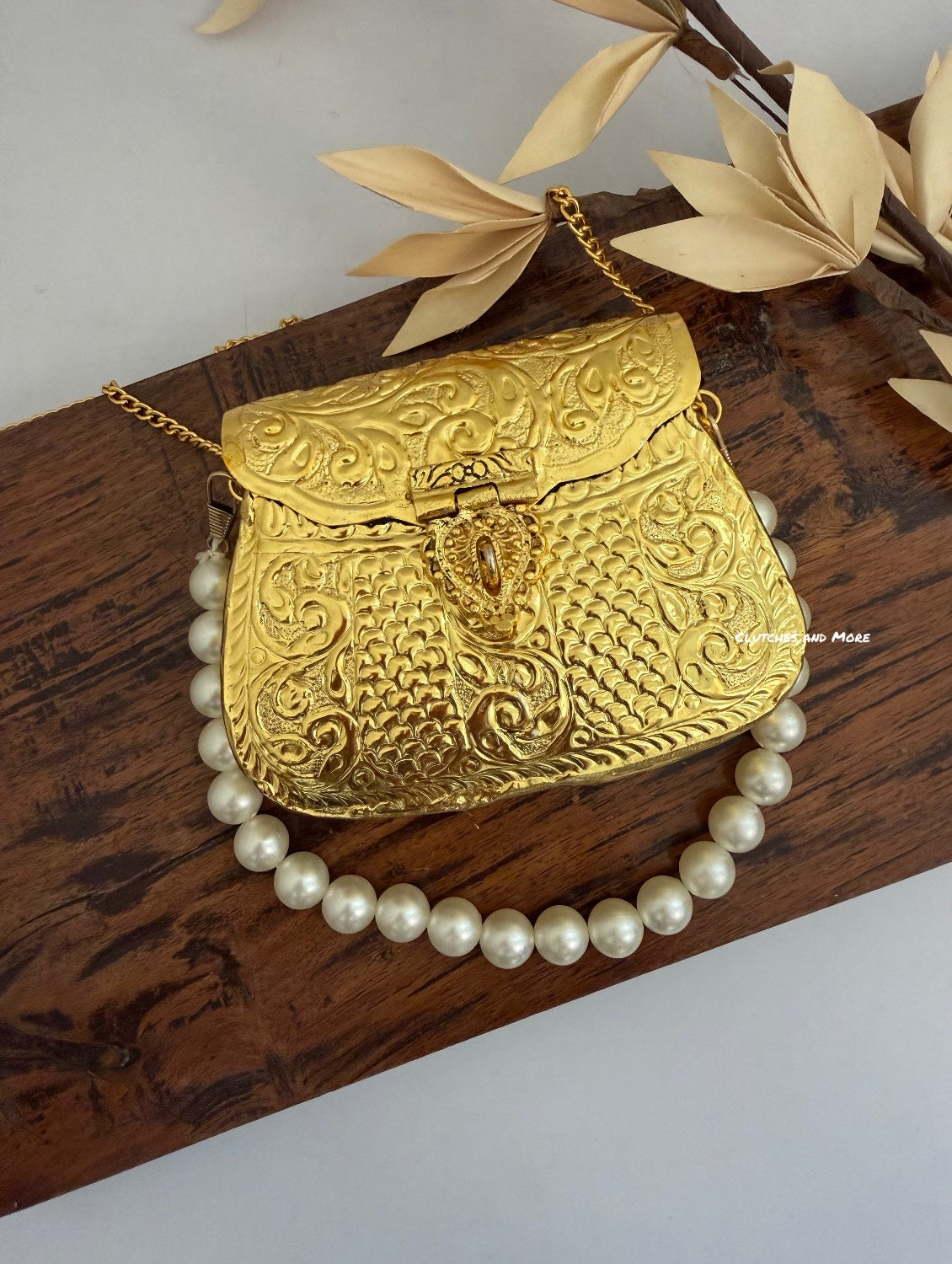 Mini Brass Clutch with Pearl Handle