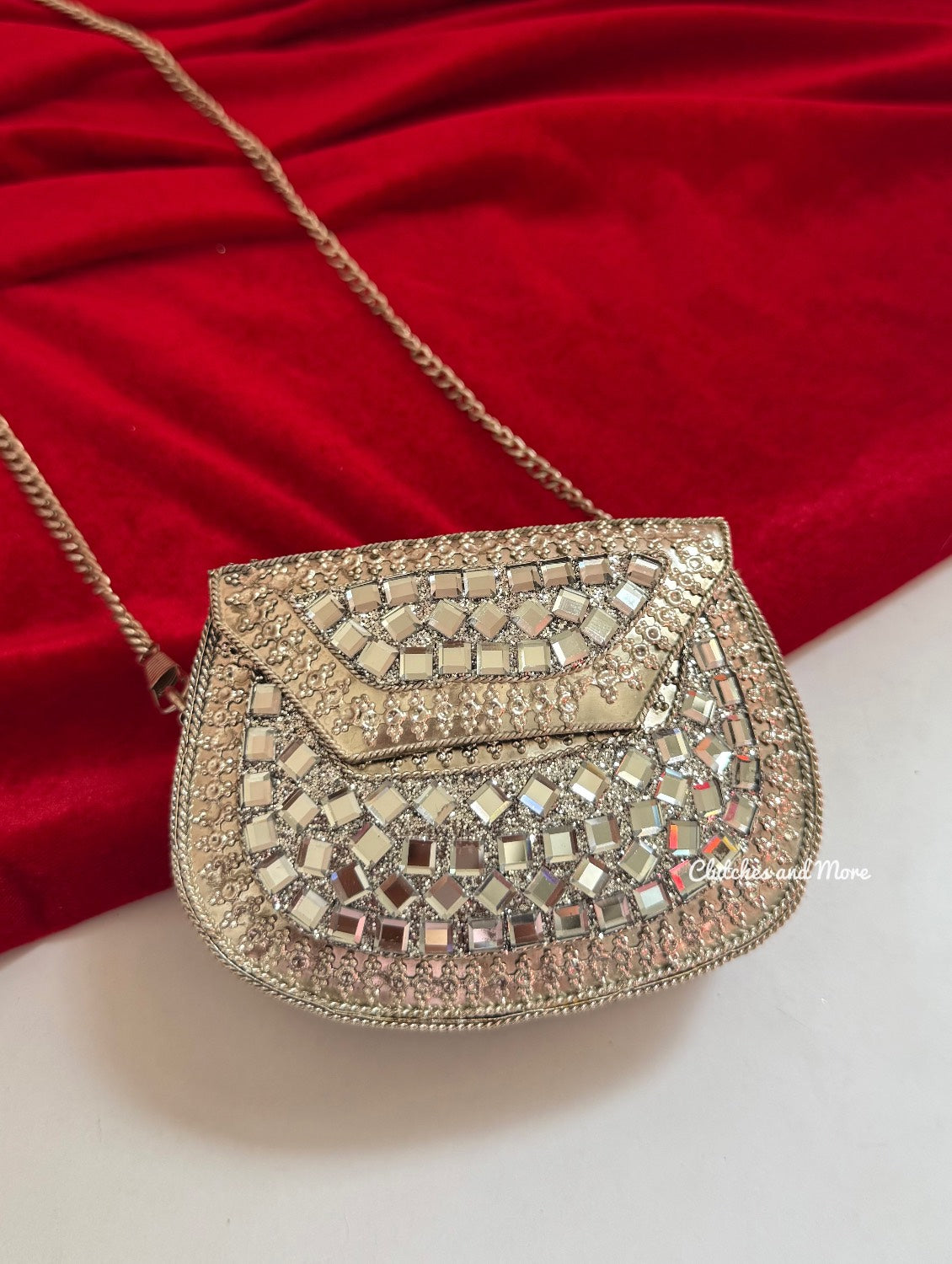 Mirror Brass Clutch Mini Silver