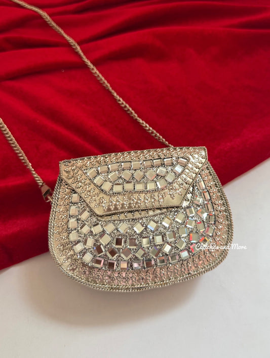 Mirror Brass Clutch Mini Silver