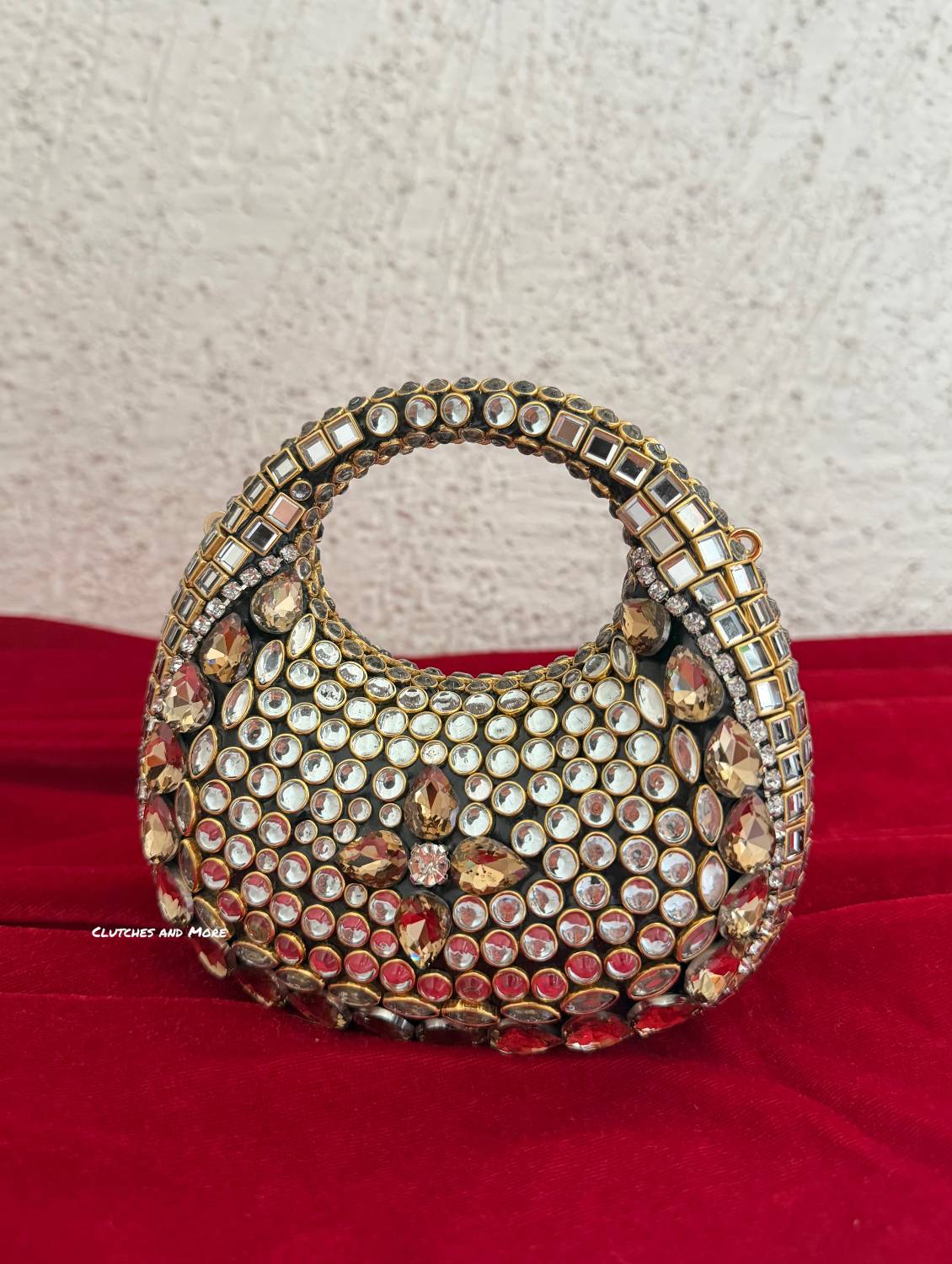 Kiana Kundan Clutch Mini Nude Gold