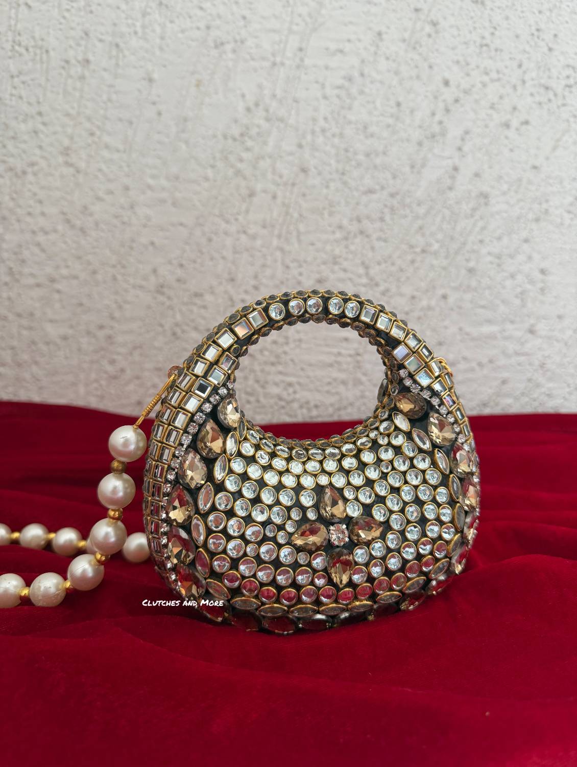 Kiana Kundan Clutch Mini Nude Gold