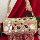 Cylindrical Mirror Bag with Tassles Gold