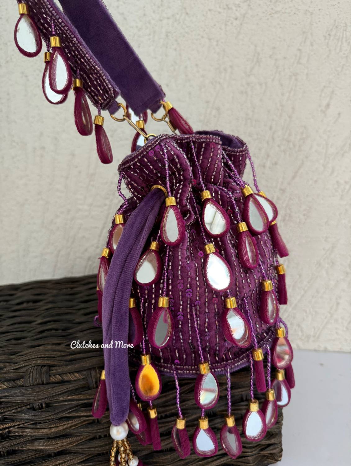 Mirror Tassel Potli Purple Wine