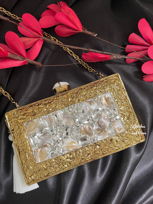 Mother of pearl luxury Gold clutch with tassel