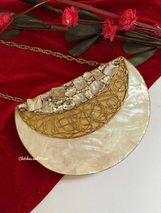 Half moon mother of pearl clutch