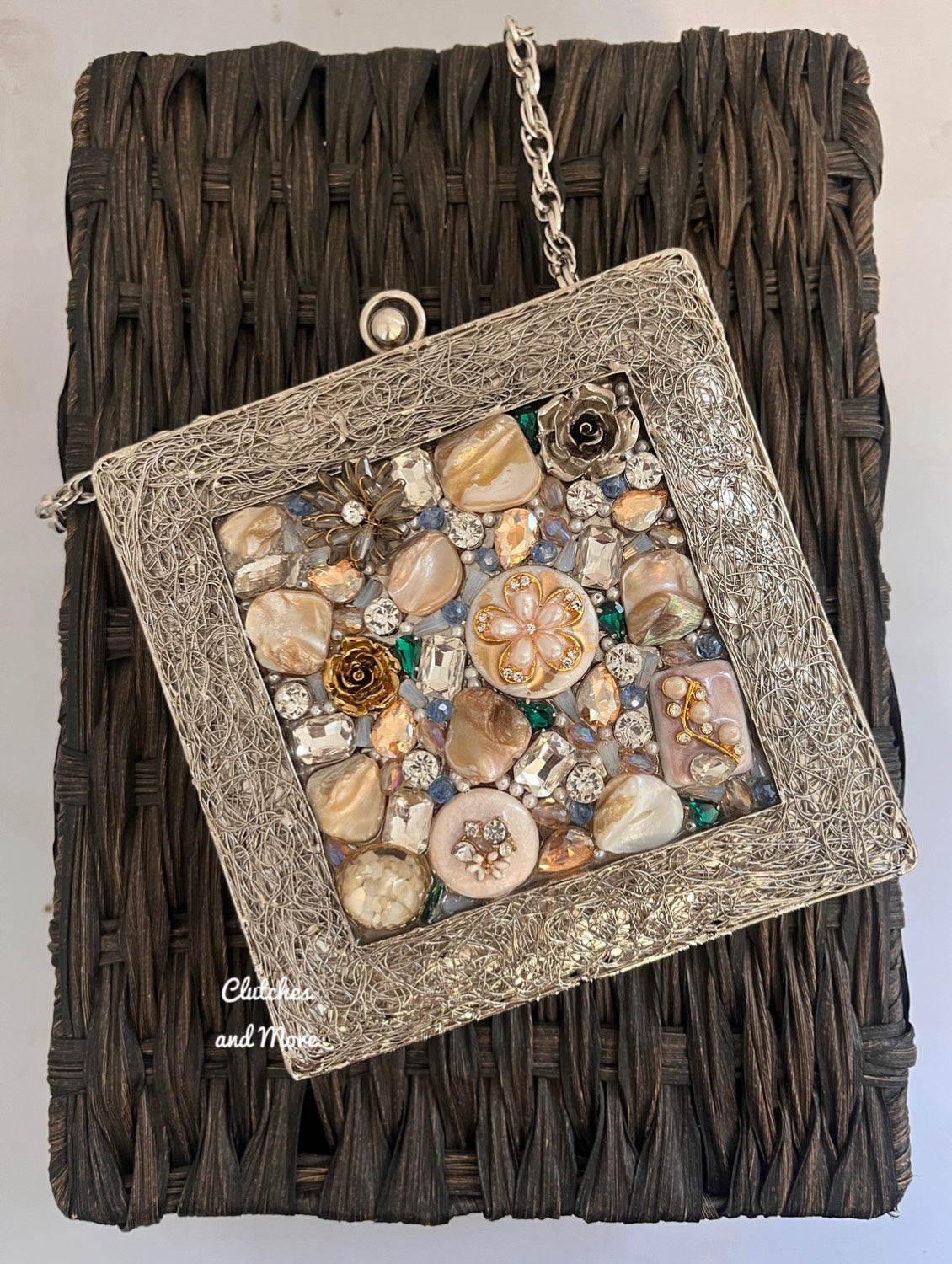 Square Mother of Pearl luxury clutch Silver