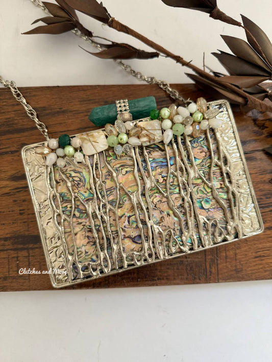 Superluxe Mother of pearl Clutch Silver