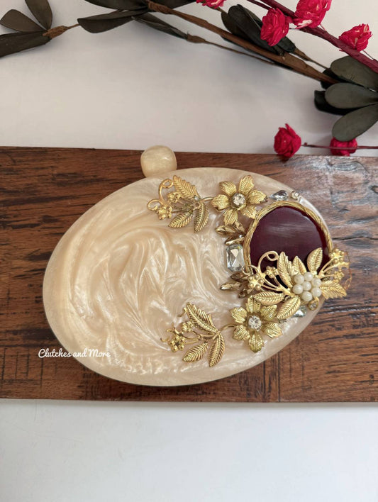 Embellished Oval Resin Clutch