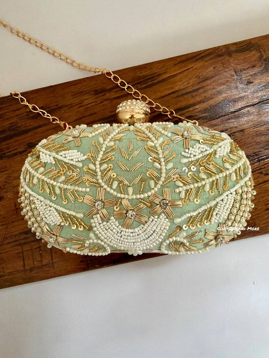 Aarohi Pastel Green Capsule Clutch