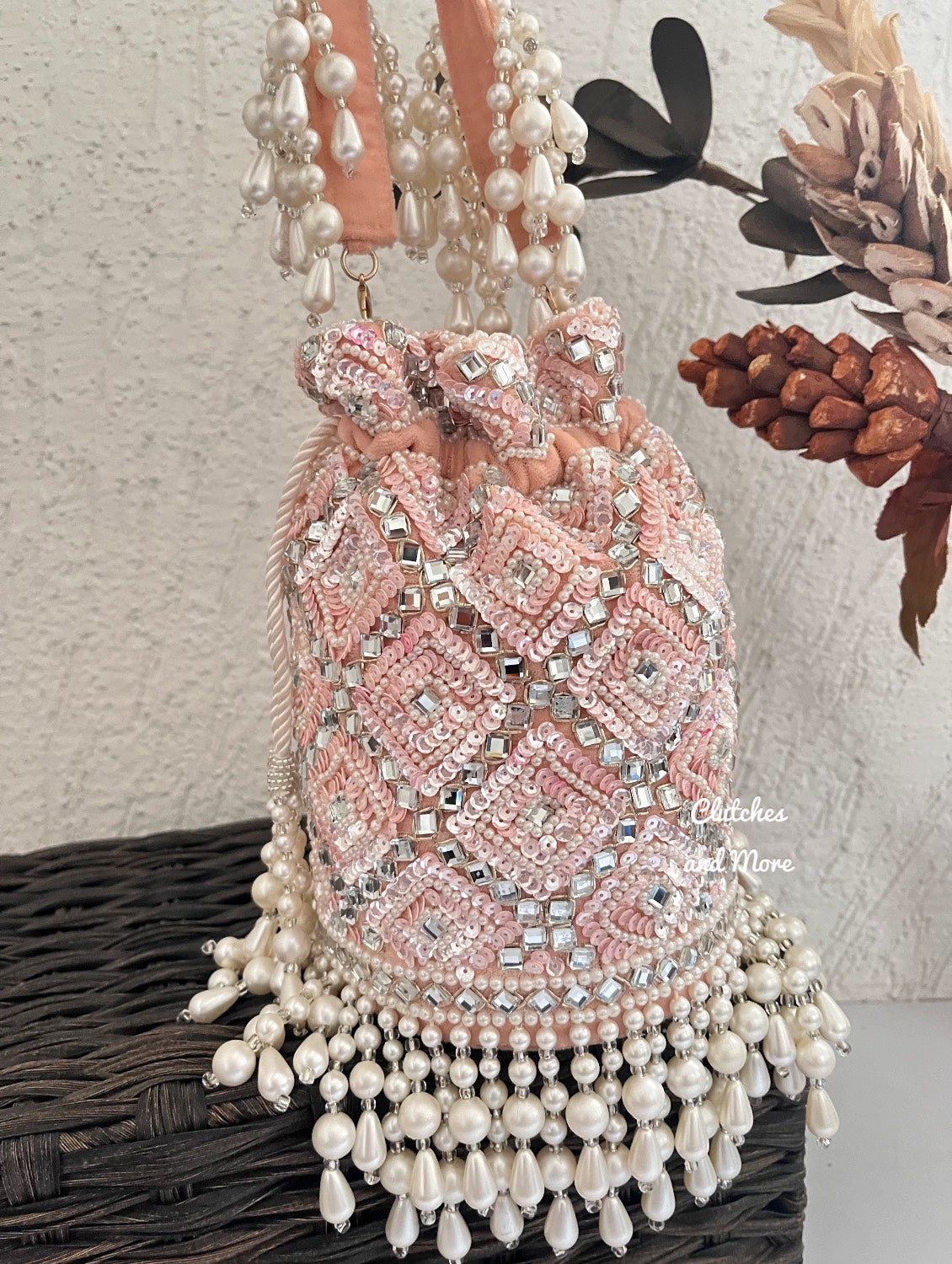 Premium Mirror Potli Nude Peach
