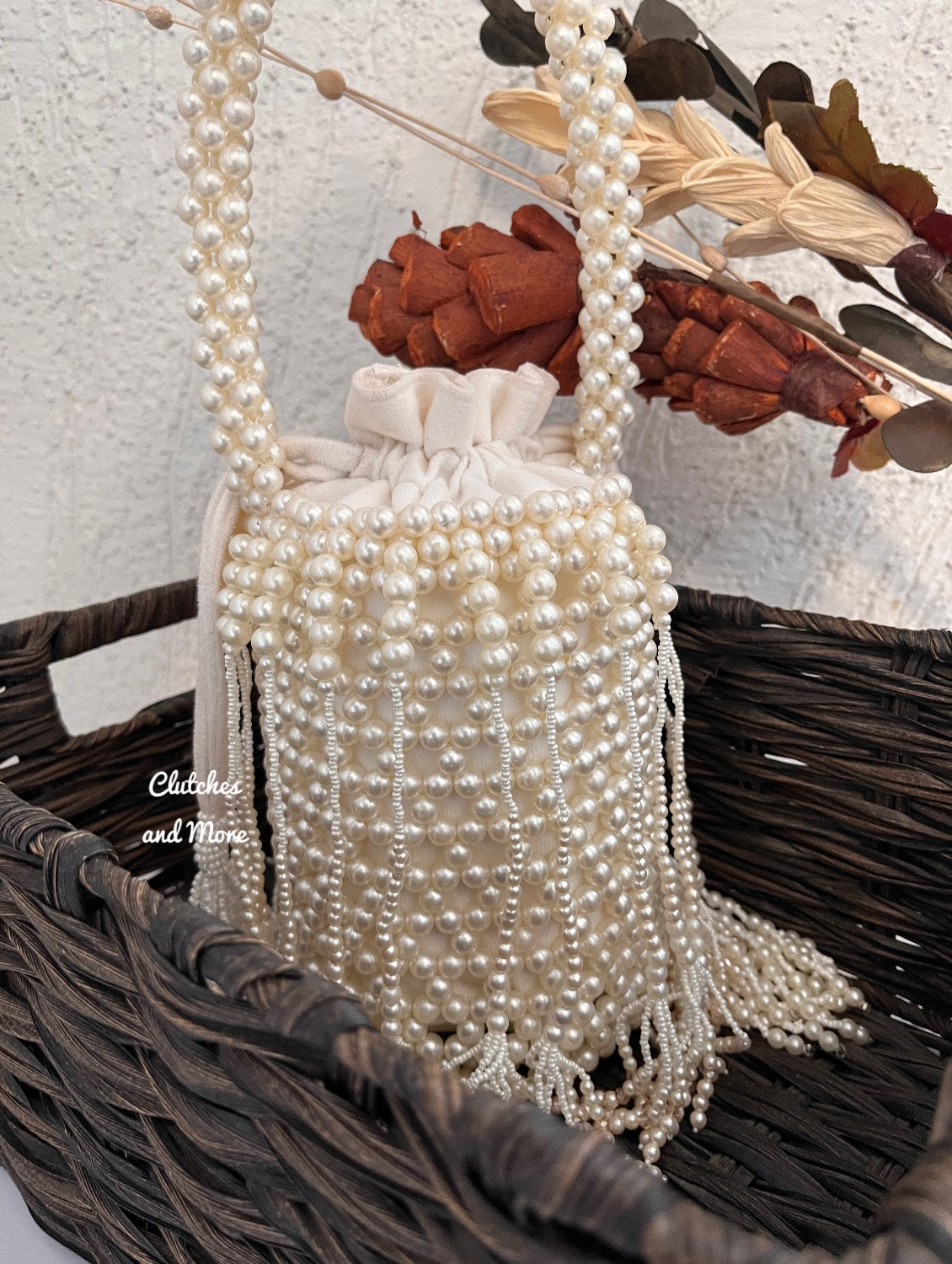 Snow White Pearl Bucket Bag