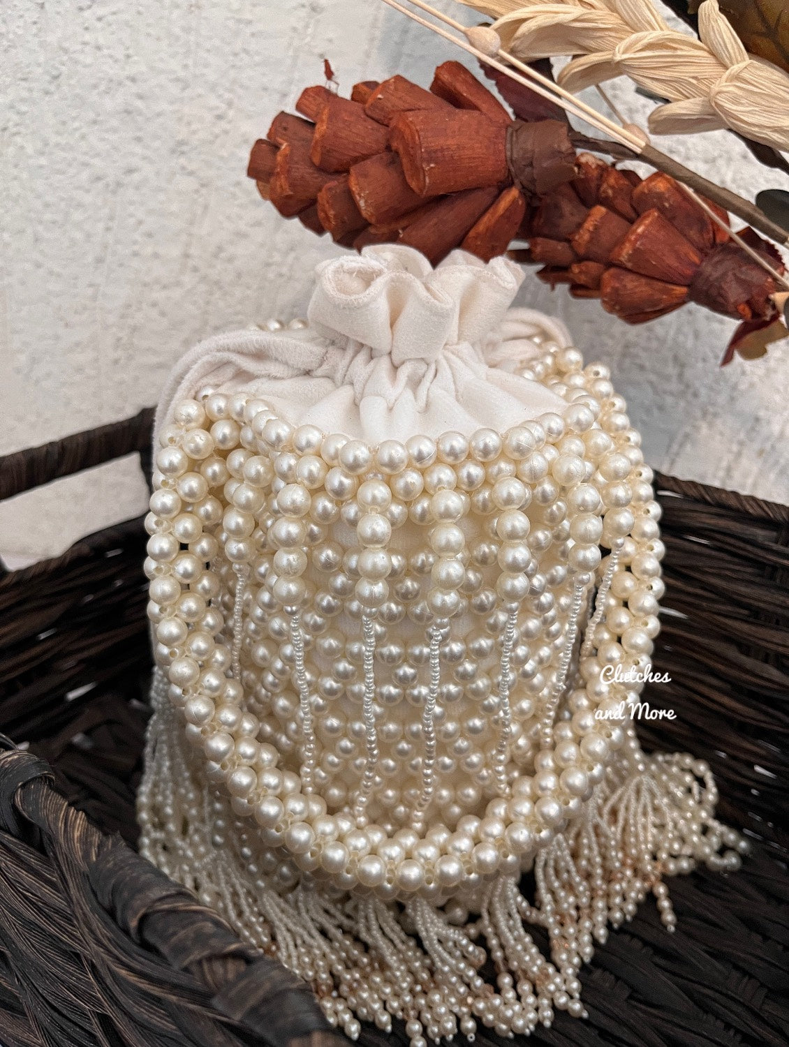 Snow White Pearl Bucket Bag