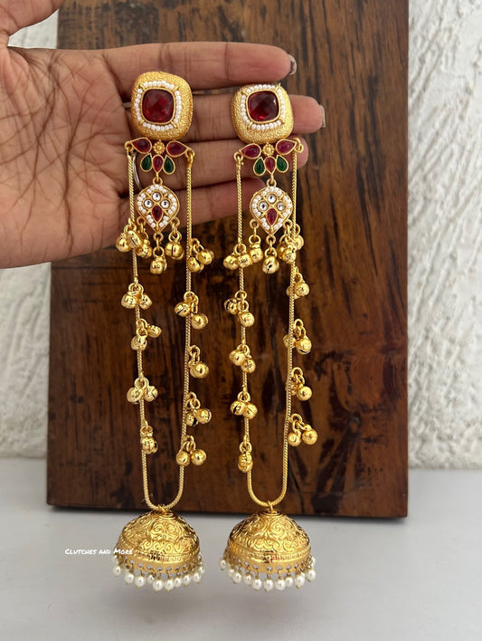 Shahista Long Kashmiri Earrings Multi Maroon
