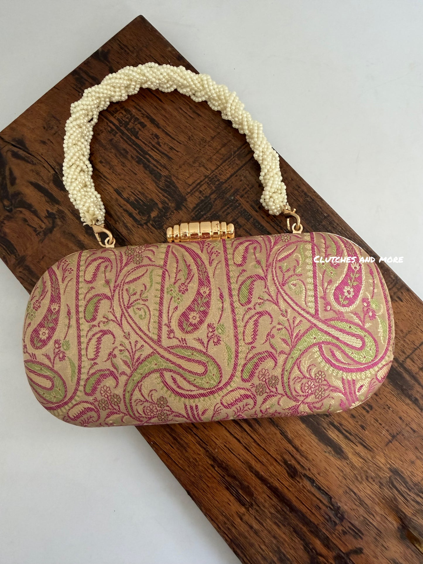 Adaa Banarsi Clutch Pink Green