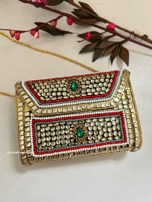 Kasika Kundan Brass Clutch Multicolored