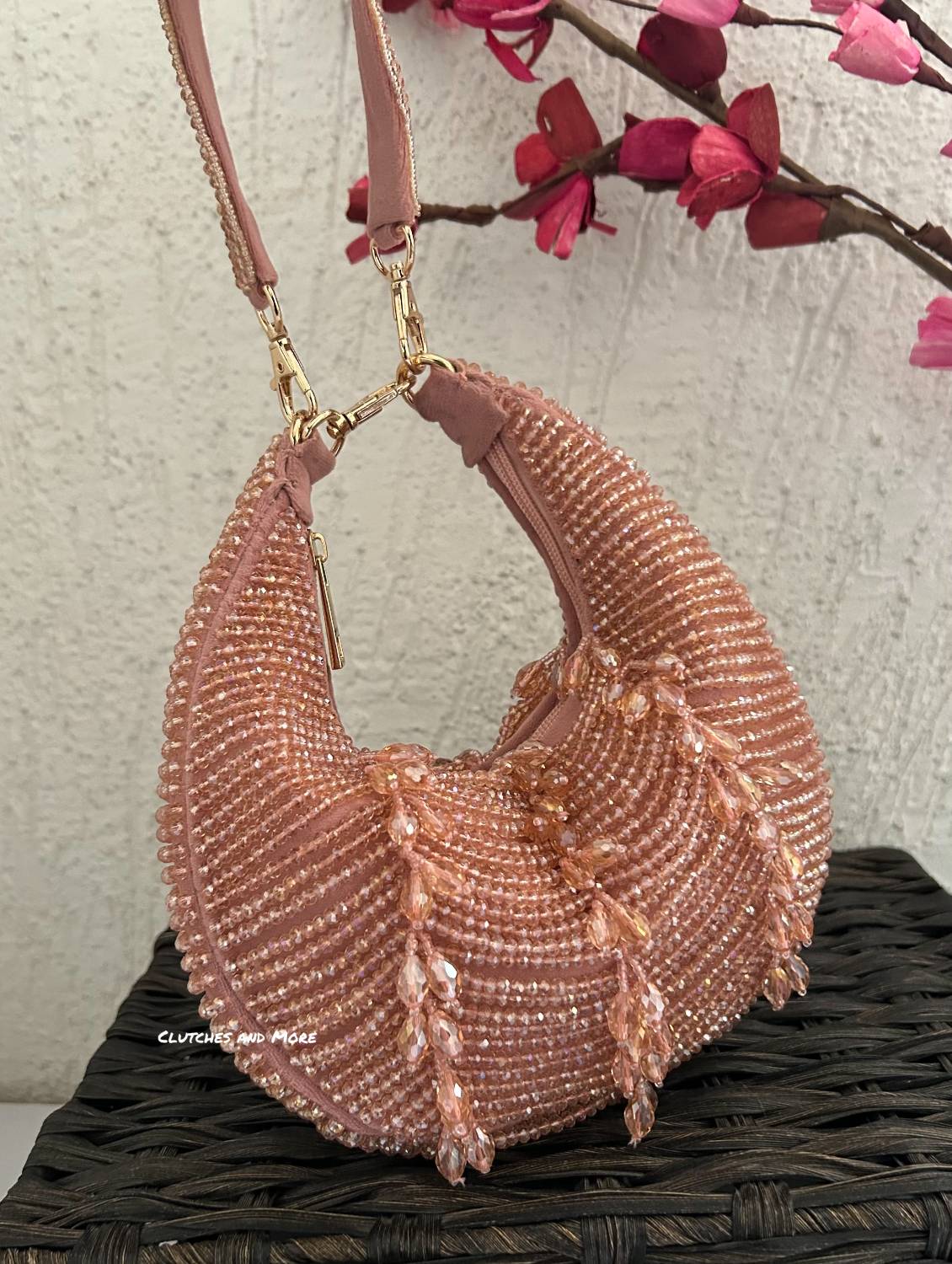 Aamna Moon Crystal Bag Rose Gold
