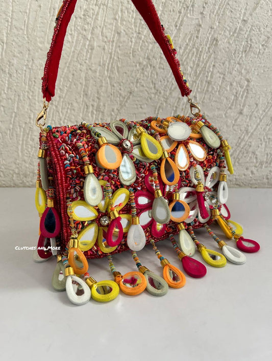 Mirror Flap Bag Multicolored ( Red Base )