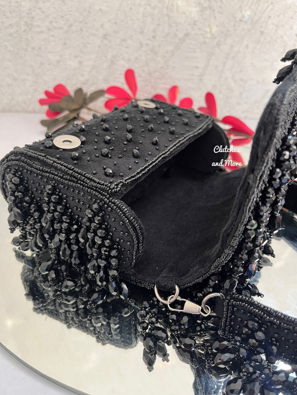 Aza Black Crystal Flap Bag